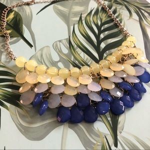 Light Green Blue Bib Necklace Dangling Beads